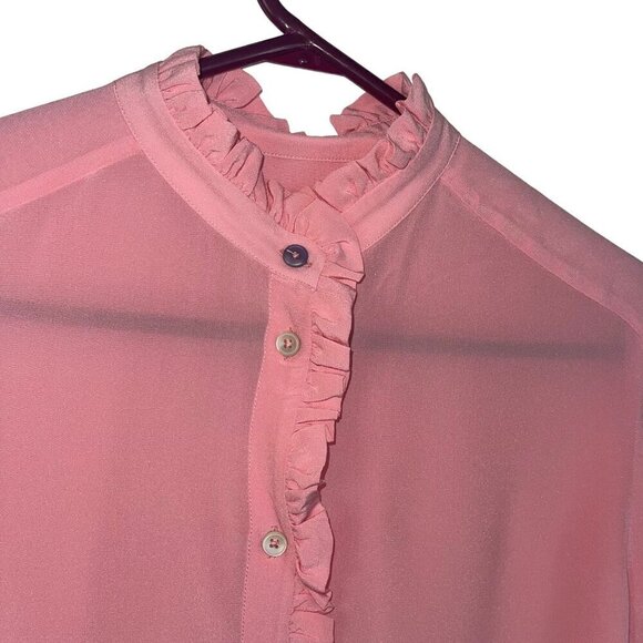 Paul Smith Womens Blouse Size 42 Pink Ruffle Trim Button Down Long Sleeve - Picture 5 of 8